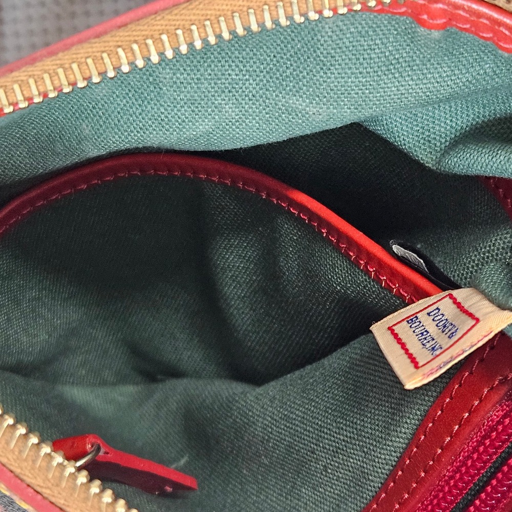 Dooney & Bourke Tartan Plaid Coated Canvas Leather Crossbody Bag Green Red Multi - Picture 12 of 16